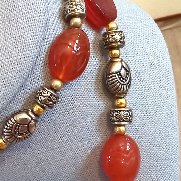 Vintage Egyptian Revival Hand Carved Double Sided Carnelian Scarabs Necklace - Picture 3 of 10